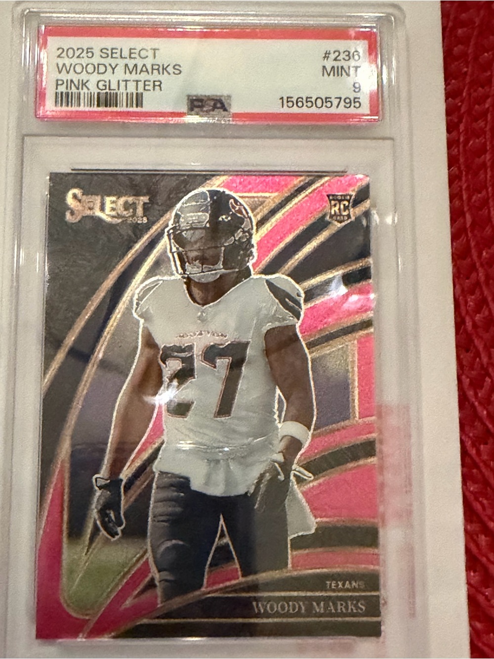 2025 Select Woody Marks RC Pink Glitter /15 PSA 9 #236 Club Level Texans